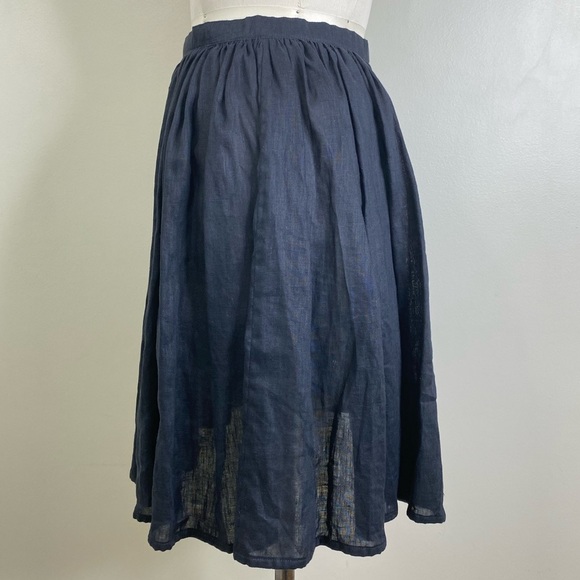 100% LINEN GATHERED SKIRT SNAP CLOSURE ONE POCKET LIGHT BLACK/DARK GREY - Picture 9 of 10